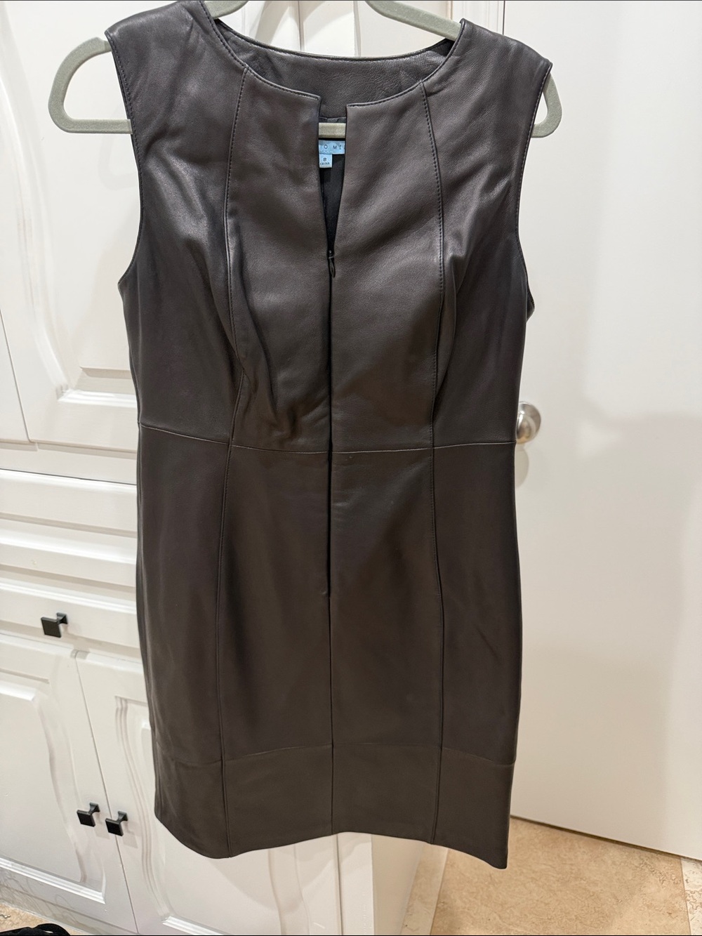 ANTONIO MELANI Black Leather Sleeveless Zip-Front Vest Dress